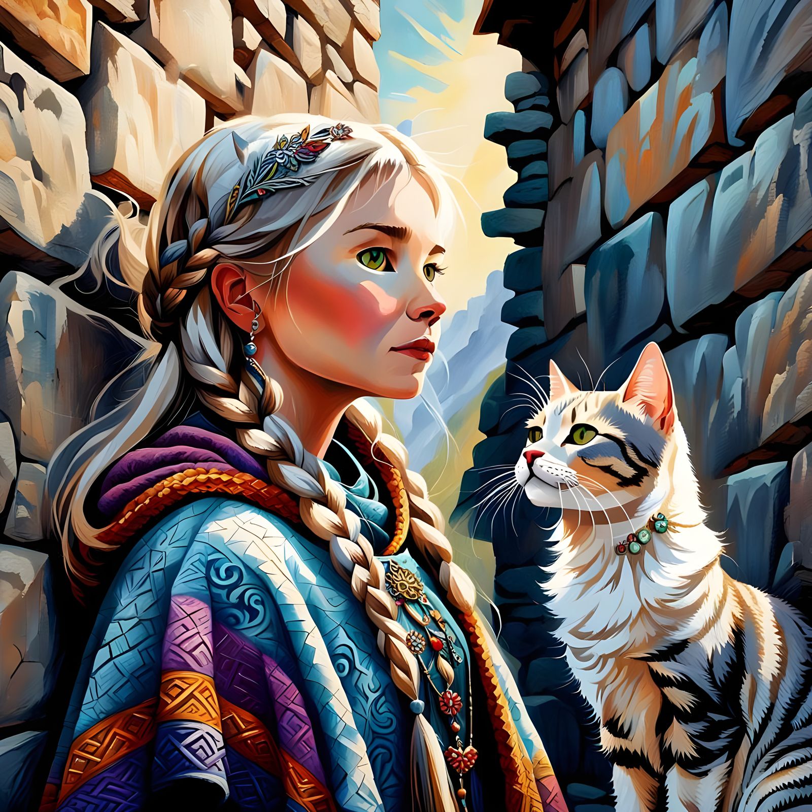 Silver Tabby Cat Admires Norse Goddess