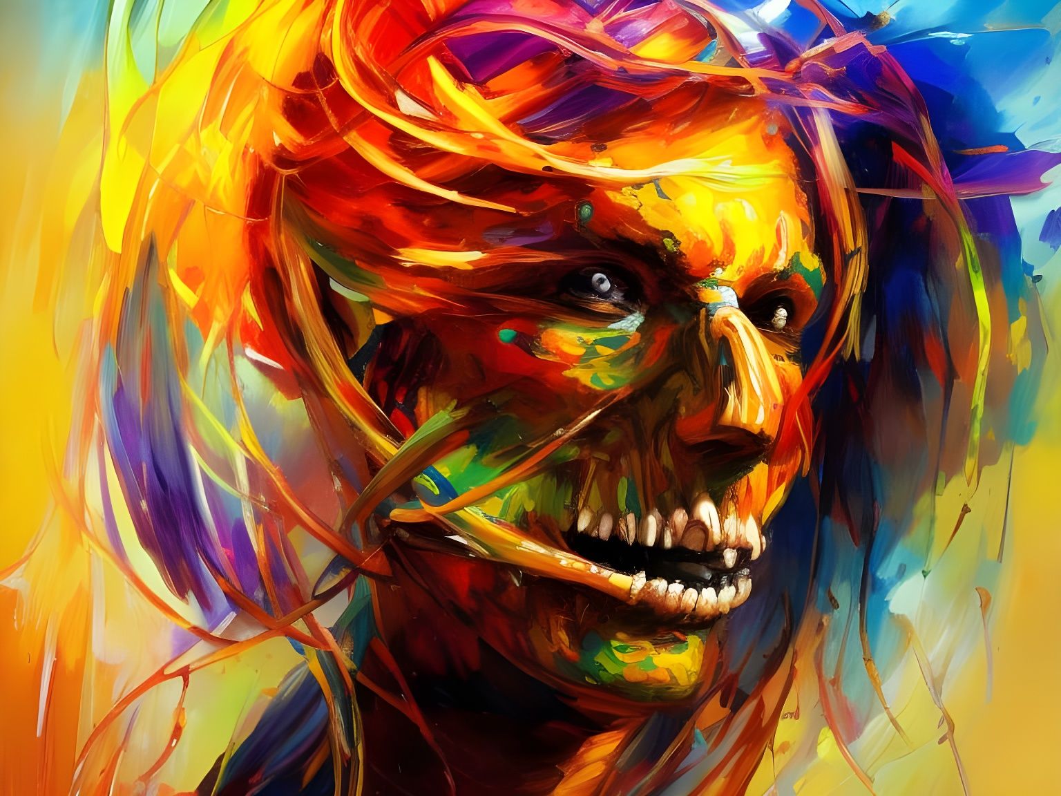 Rainbow Synesthesia Skull in Expressionist Style
