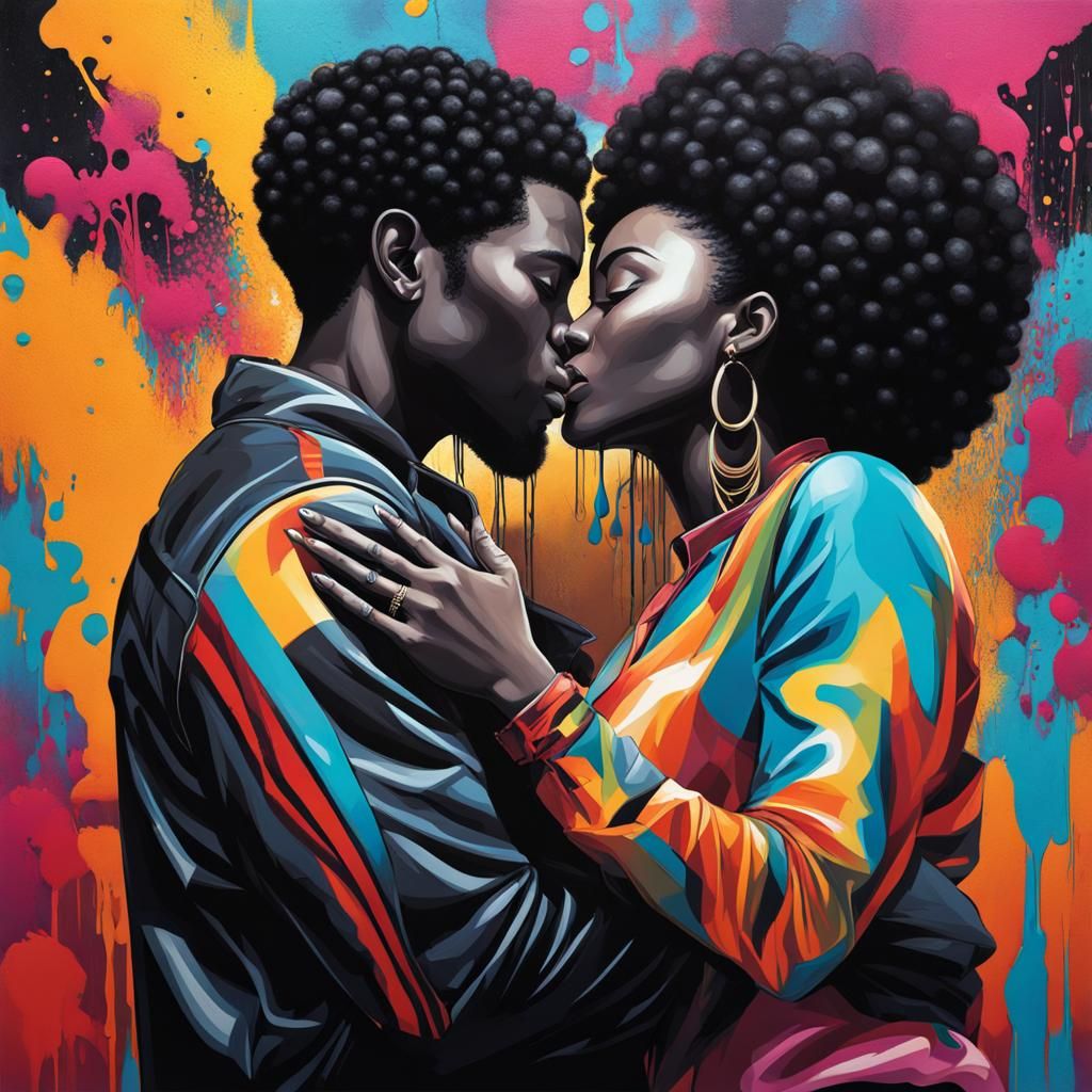 Romantic Black Couple in Graffiti Street Art