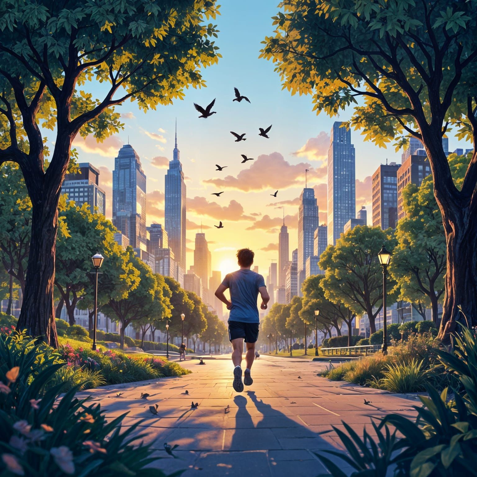 Man Jogging in City Park: 3D Illustration
