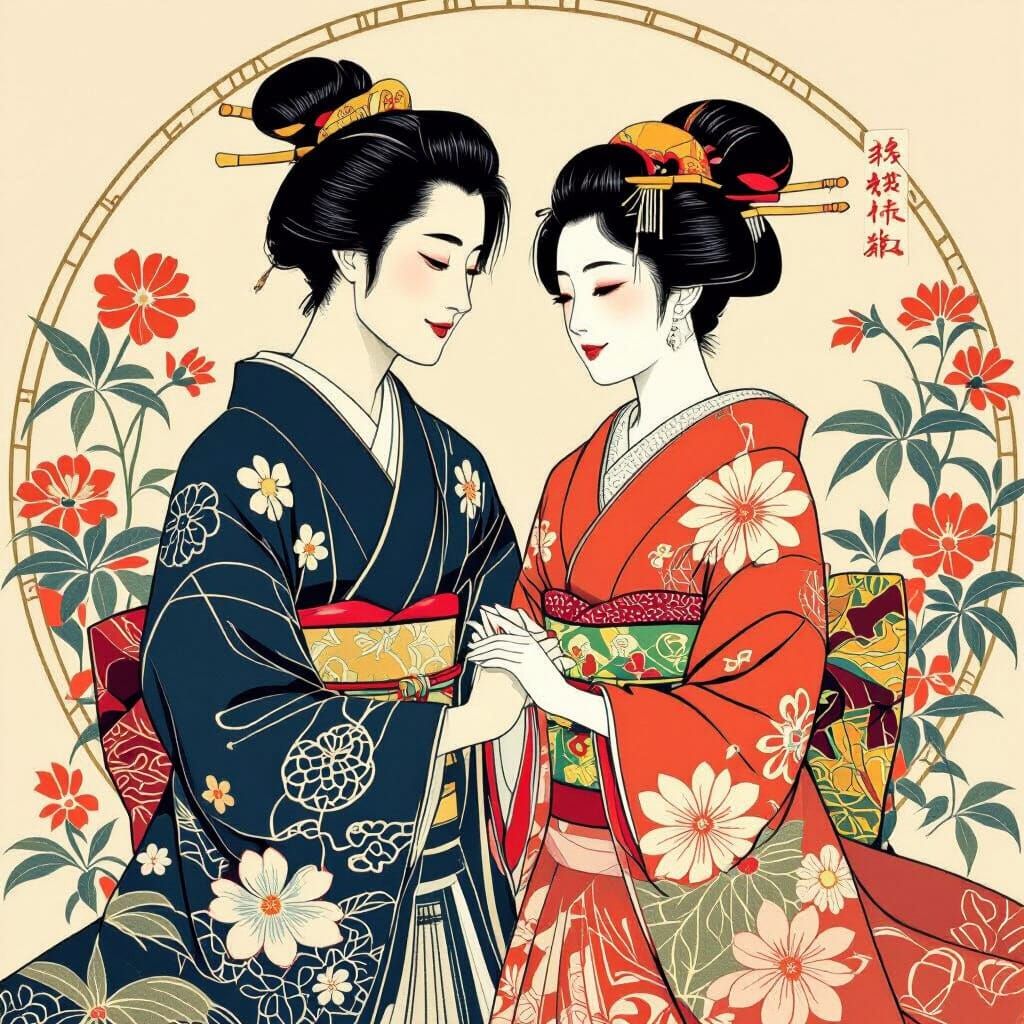 Figures in Kimono: Japanese Art Nouveau Fusion