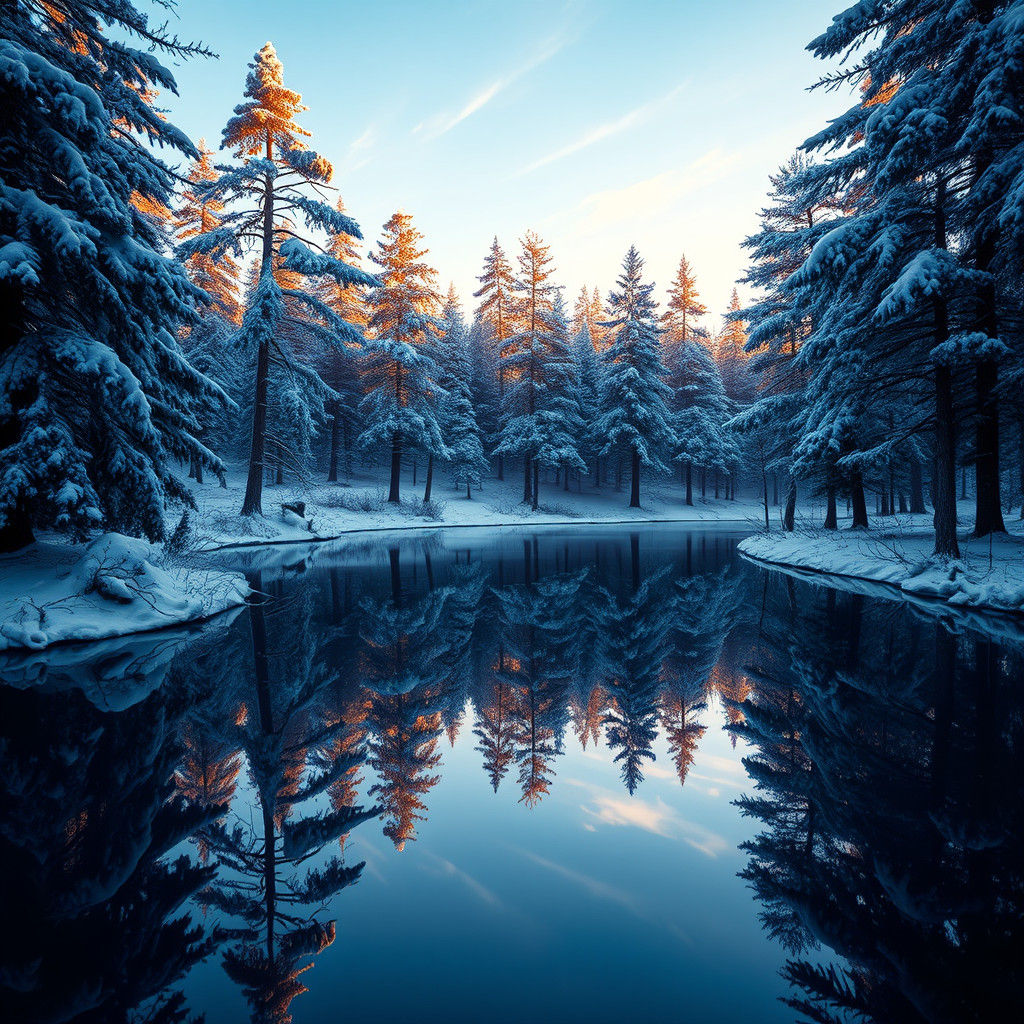 Snowy Lake at Dawn: Atmospheric Concept Art