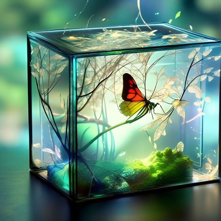 Butterfly Forest Diorama in Glass Box