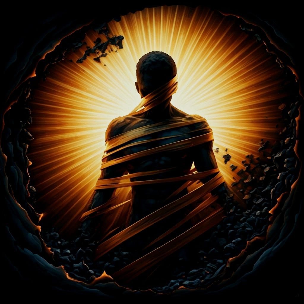 Charred Paper and Gold Pigment Abstract Figure