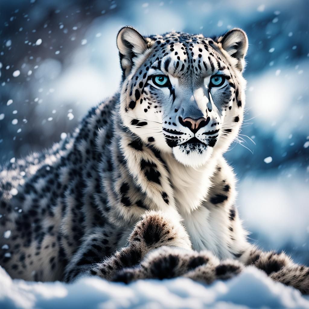 Snow Leopard Portrait in Cinematic Style