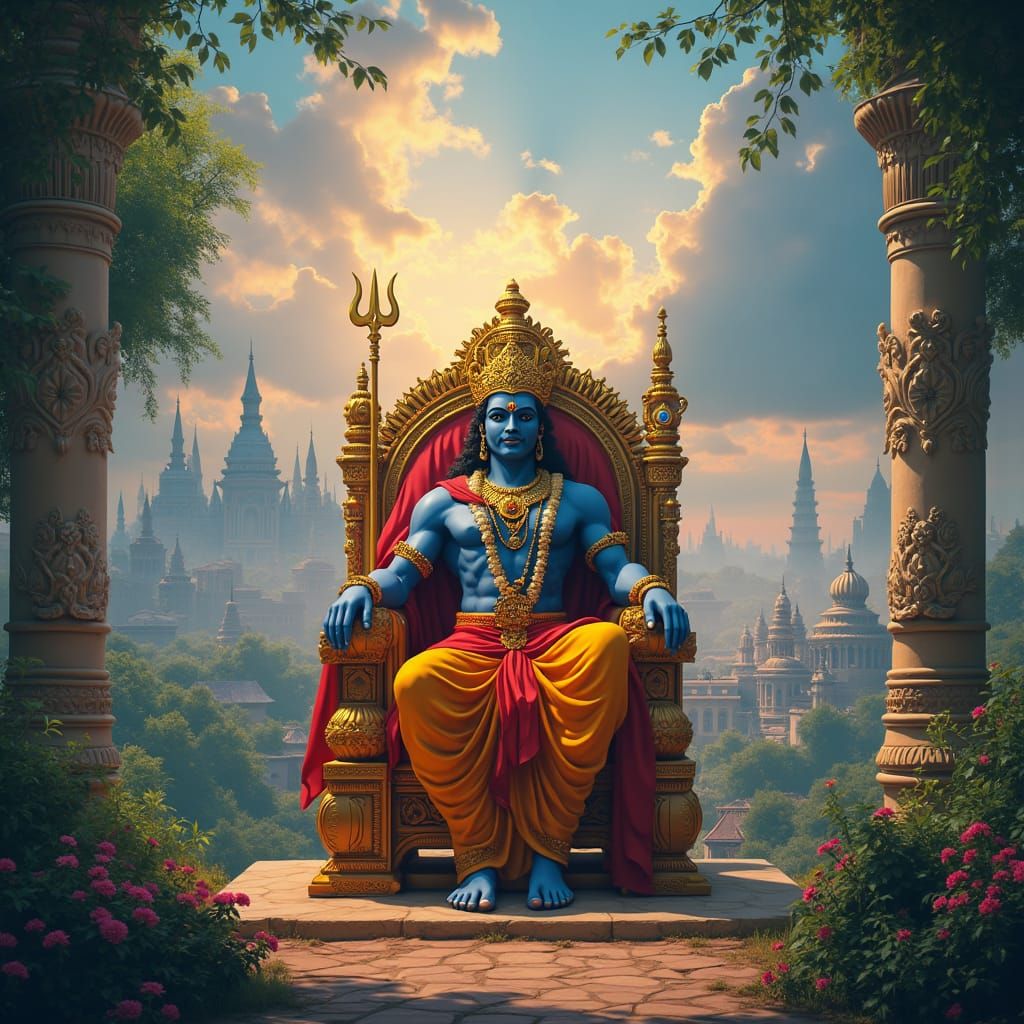 Lord Rama on Golden Throne in Majestic Kingdom