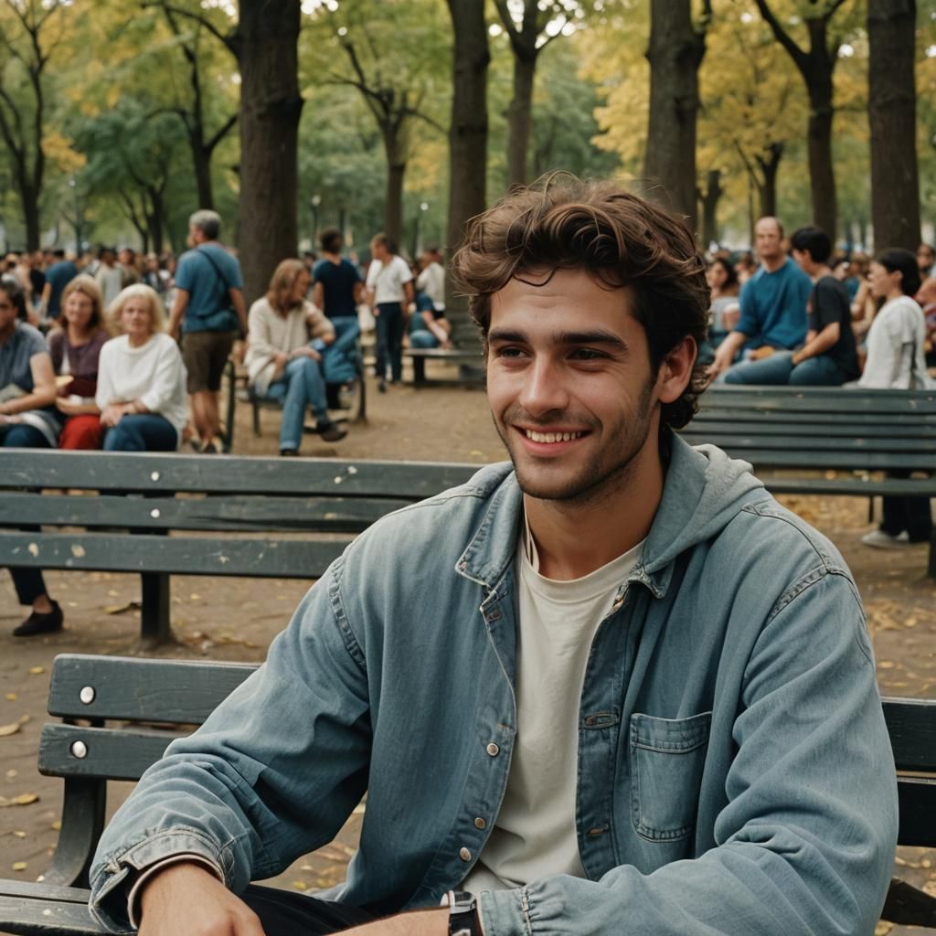 Man on Park Bench Under Starry Sky