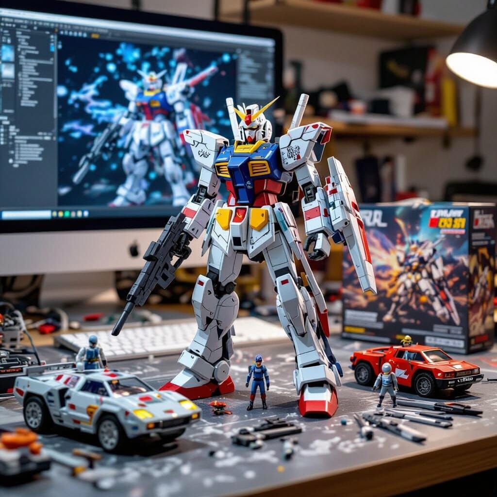 Gundam Model Kit Diorama with Weathering Effects