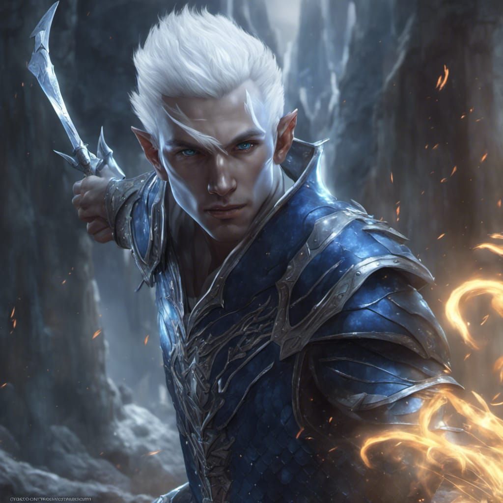 Dragonscale Elf with Lightning Eyes, Dark Fantasy Art