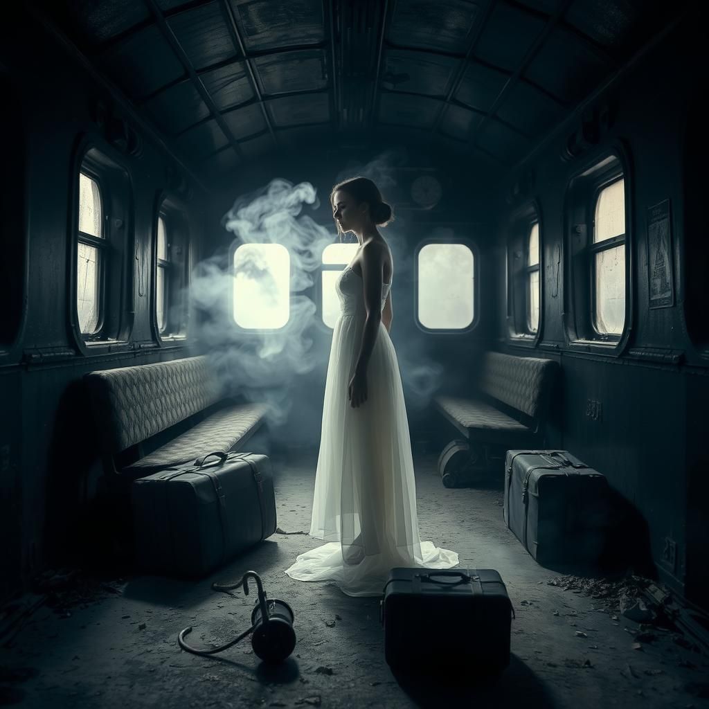 Ethereal Smoke Woman in Abandoned Train Car