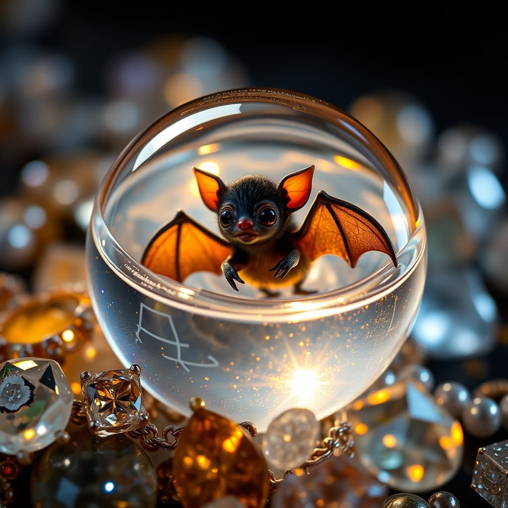 Baby Bat in Glass Drop with Glowing Jewelry