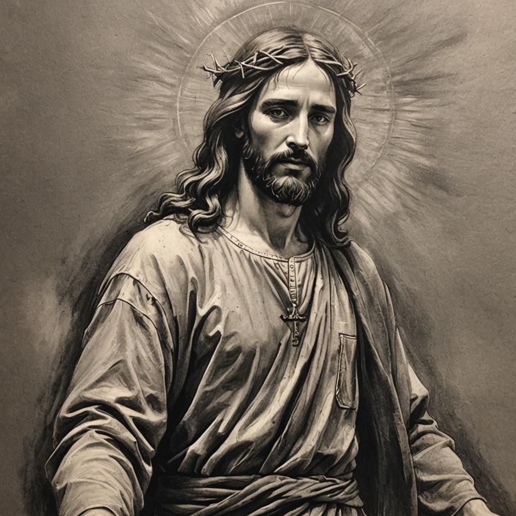 Charcoal Drawing of Jesus Christ Portrait