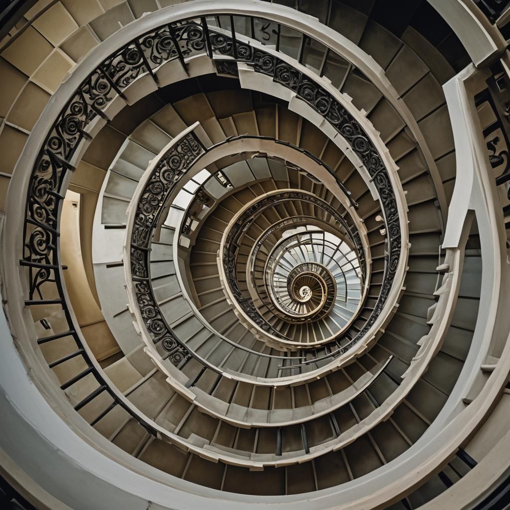 Surreal Spiral Staircase Inspired by Escher and Dali
