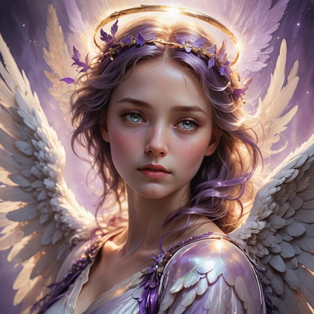 An Angel with puple wings