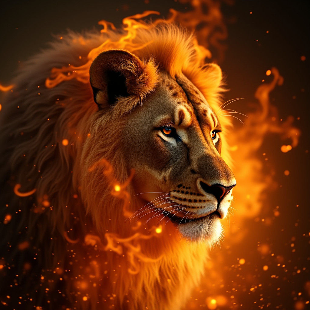 Lion Ablaze: A Fiery Wildlife Portrait