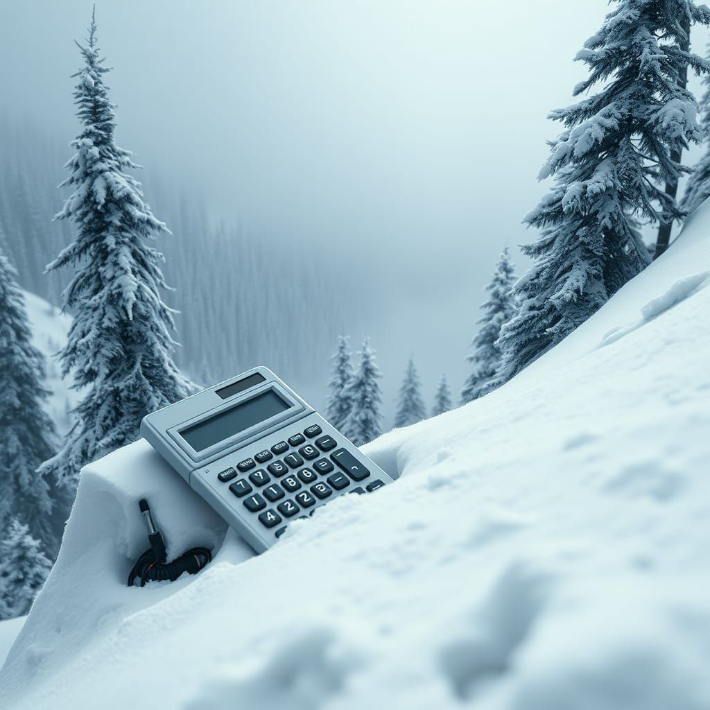 Abandoned Calculator on Snowy Mountain in Winter Landscape