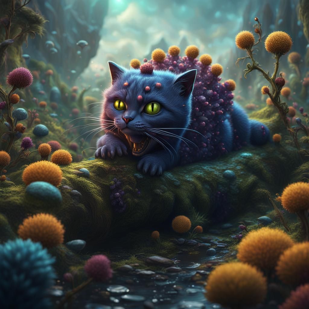 Fantastical Cat Caterpillar Hybrid in Digital Painting Style
