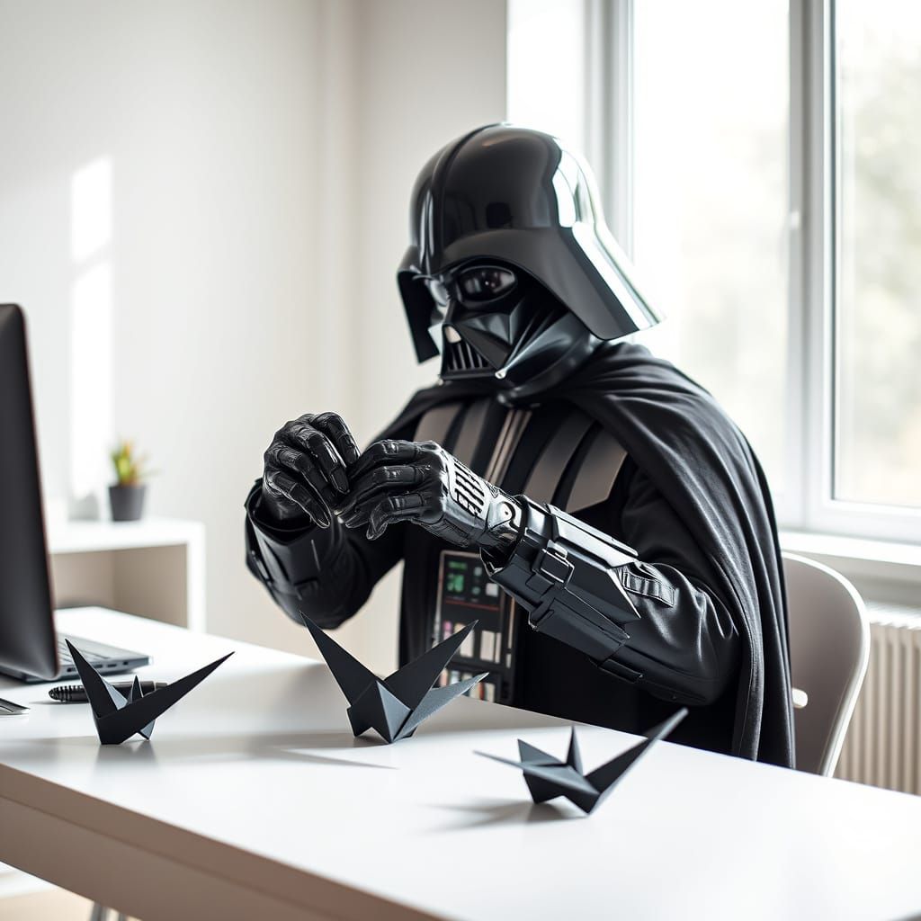 Darth Vader Crafts Origami Crane with Precision