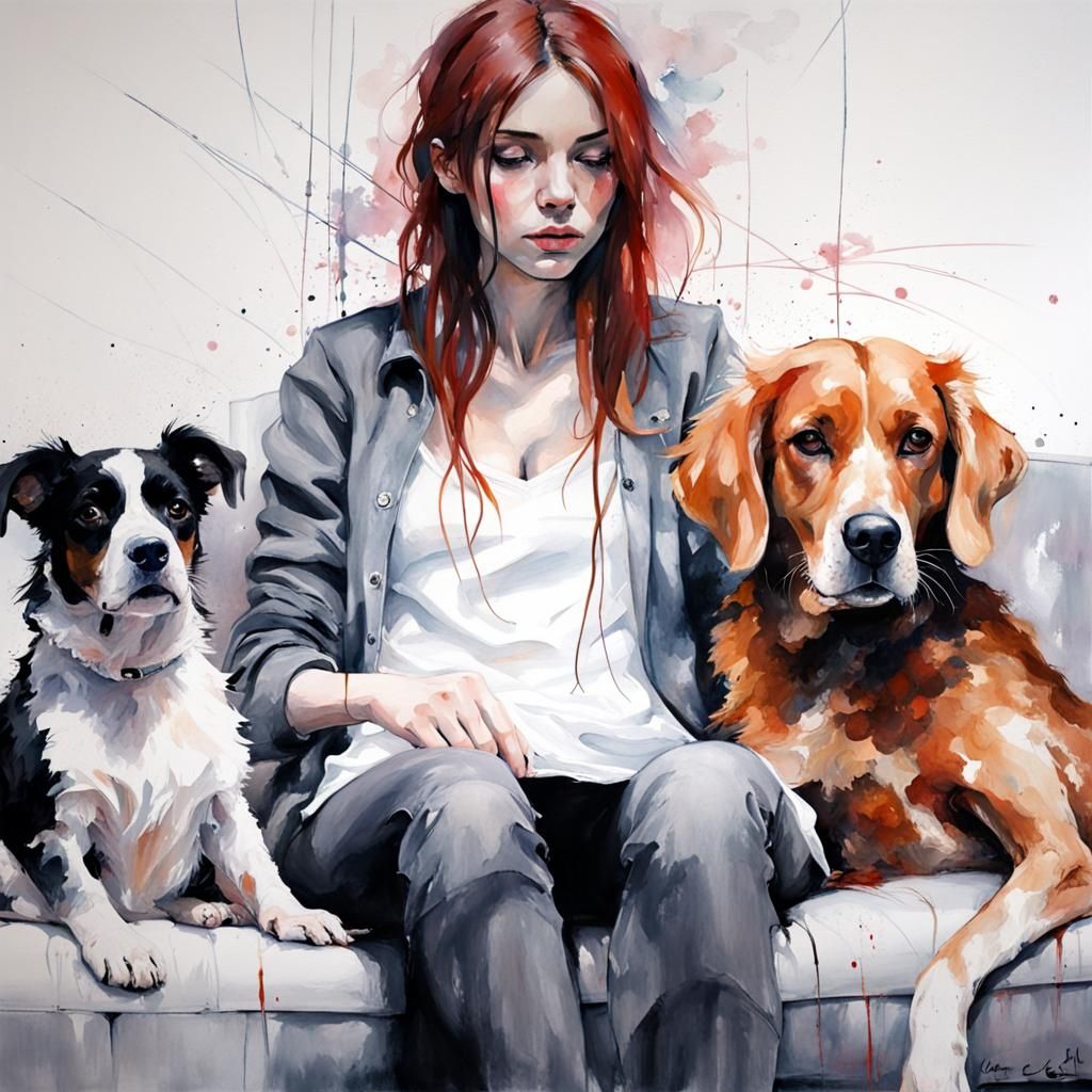 Girl with Dog Portrait in Watercolor Style