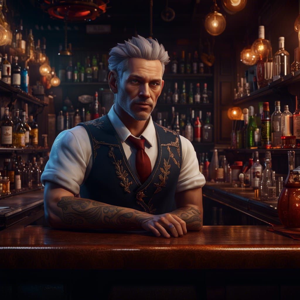 Detailed Portrait of a Bartender in Fantasy Art Style