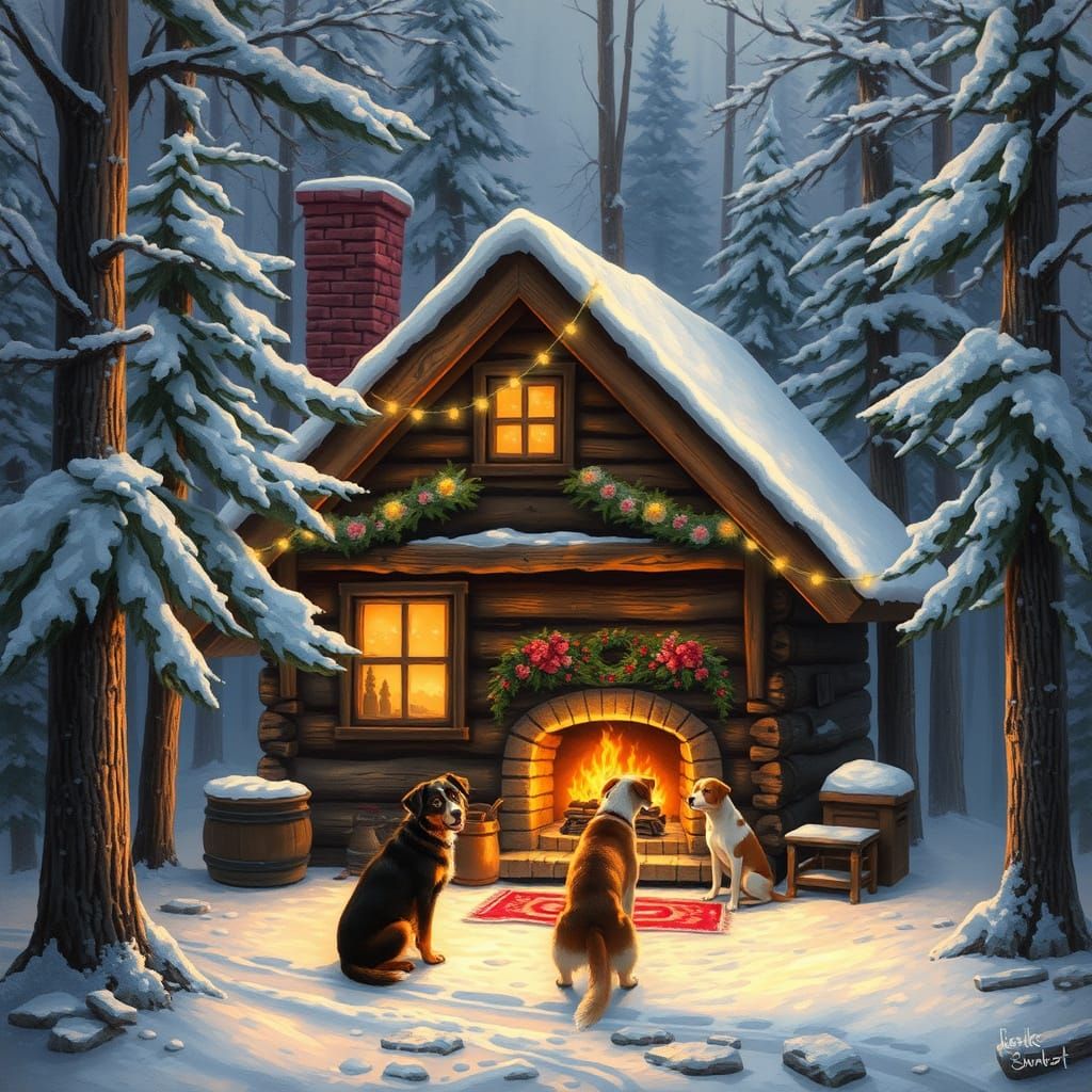 Cozy Log Cabin in Snowy Woods, Rustic Realism