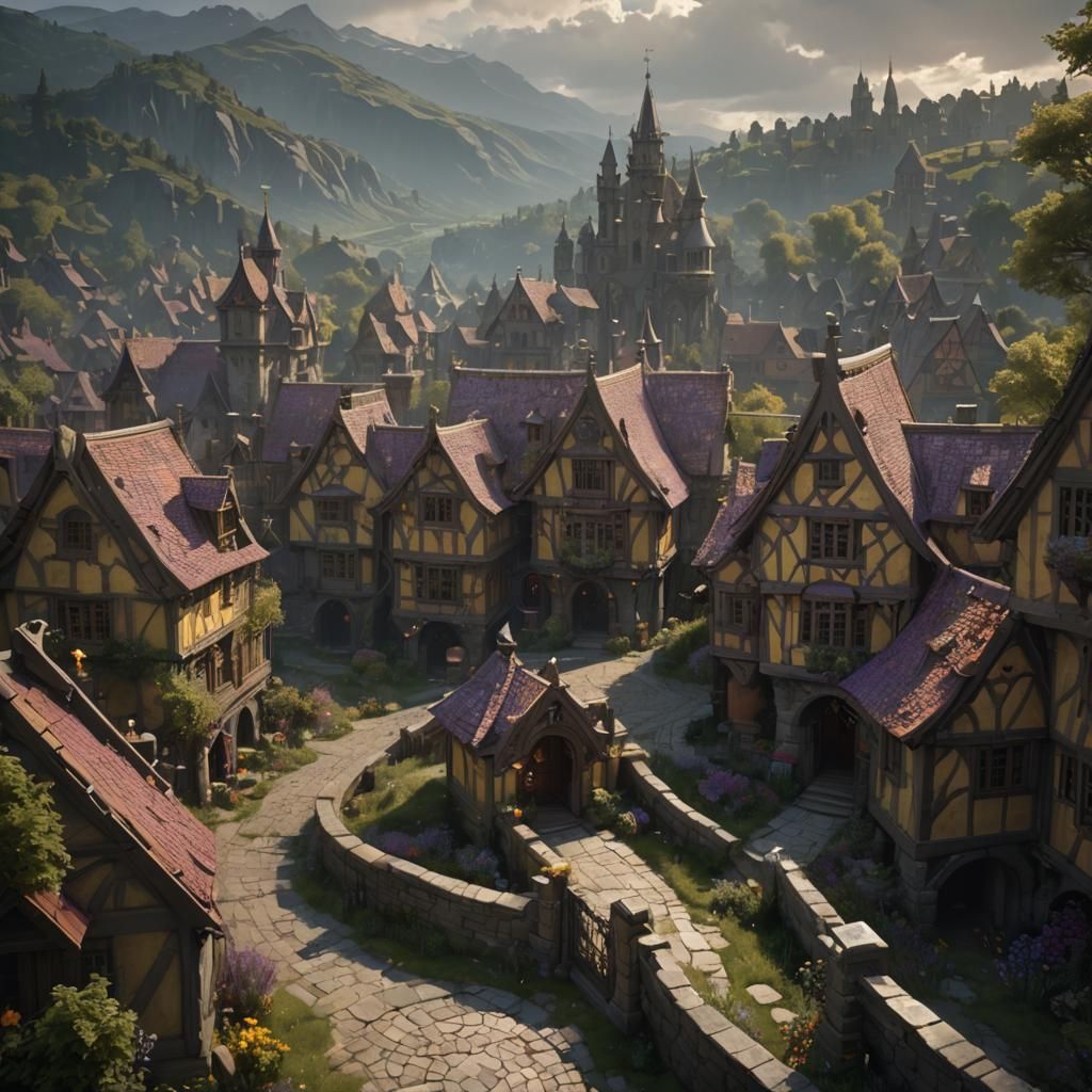 Dark Fantasy Village Through the Looking Glass