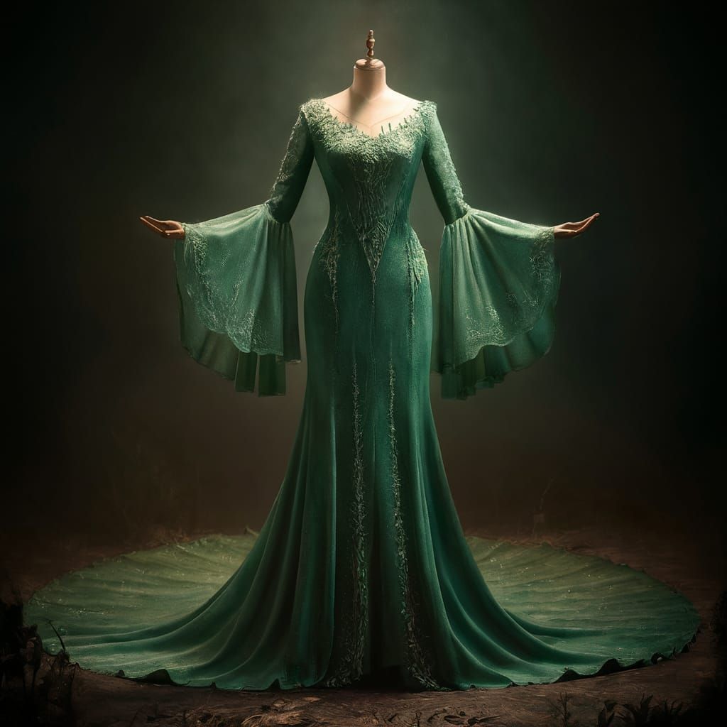 Enchanting Elvish Gown on Dress Form: Digital Matte Painting