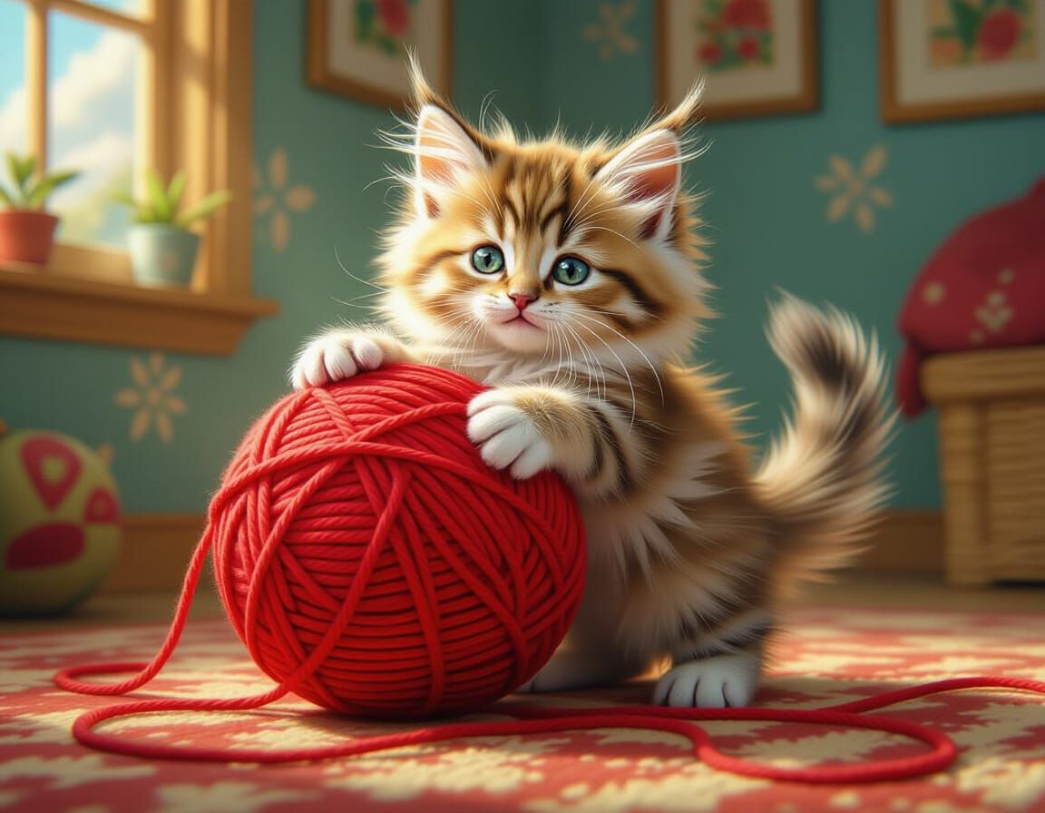 Fluffy Kitten's Yarn Adventure: A Matte Painting