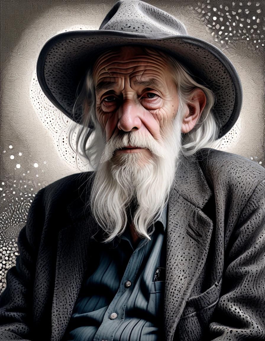 Introspective Old Man Portrait in Mixed Media