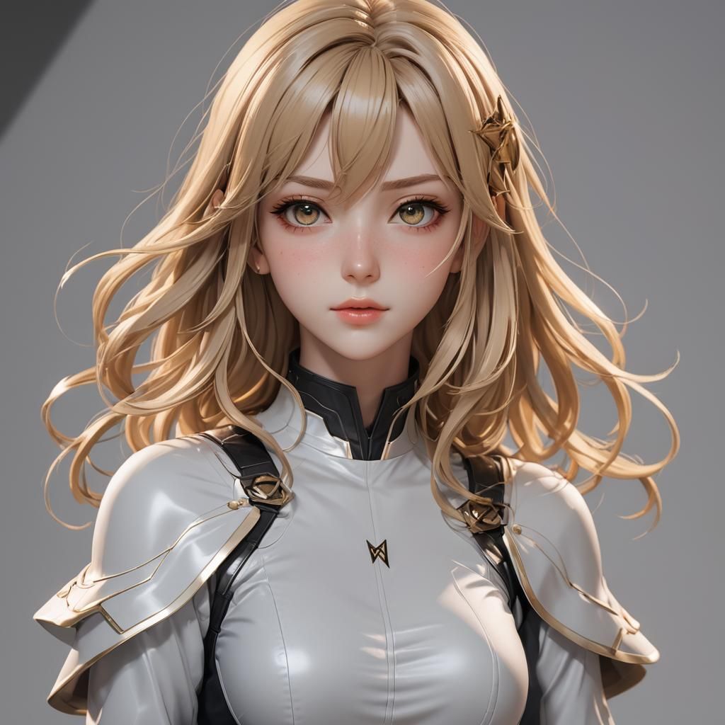 Anime Girl with Blonde Hair, 3D Art