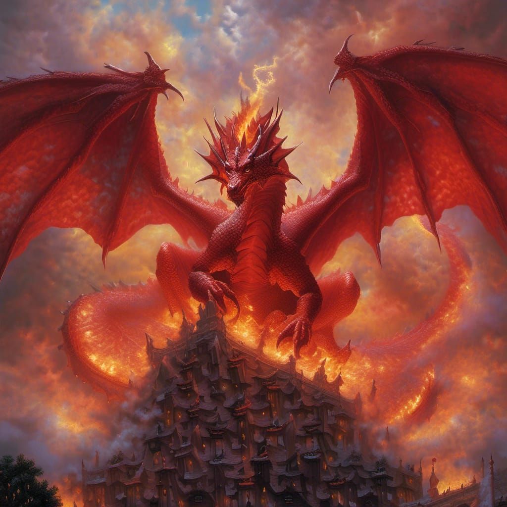 Fiery Dragon Rising: Ethereal Fantasy Art