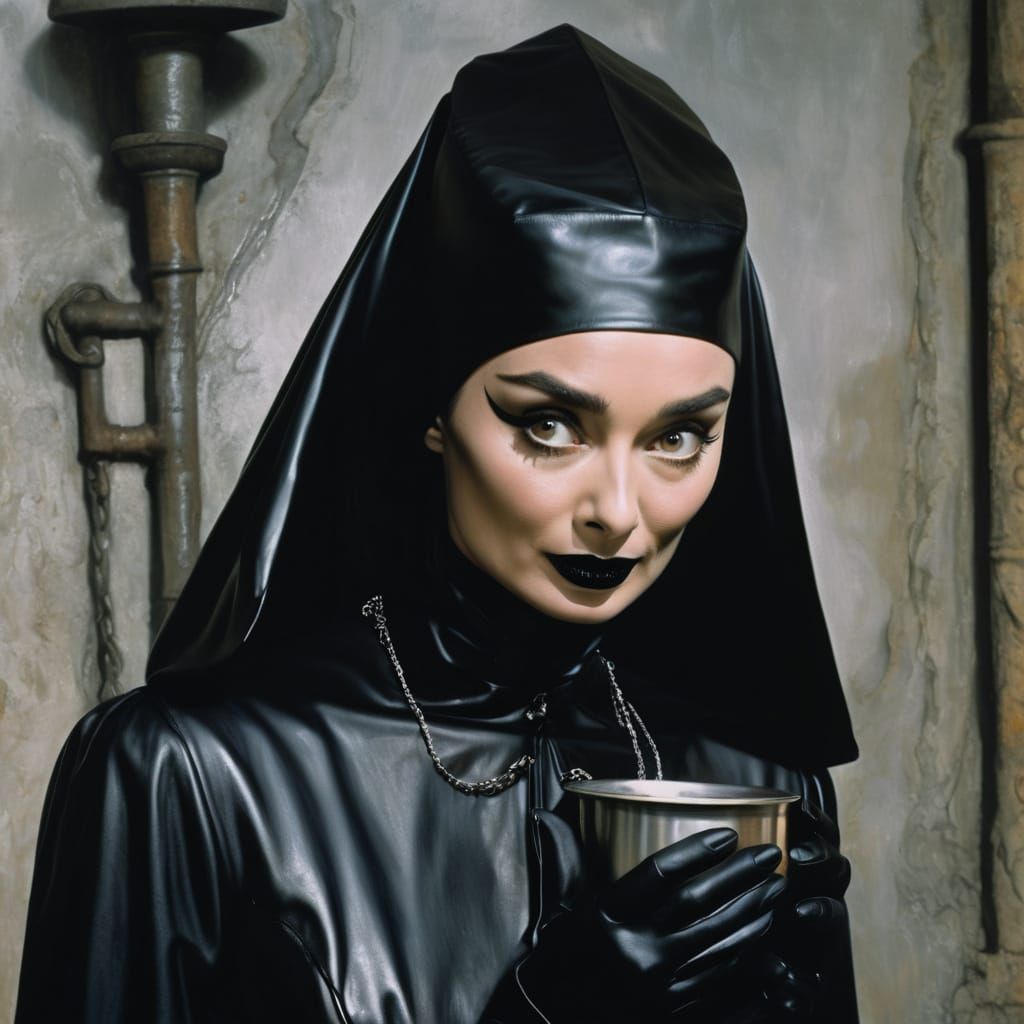 Evil Sorceress in Black Leather Habit