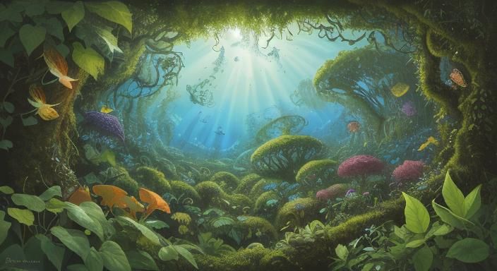 Biopunk Ecosystem Map with Fantastical Creatures