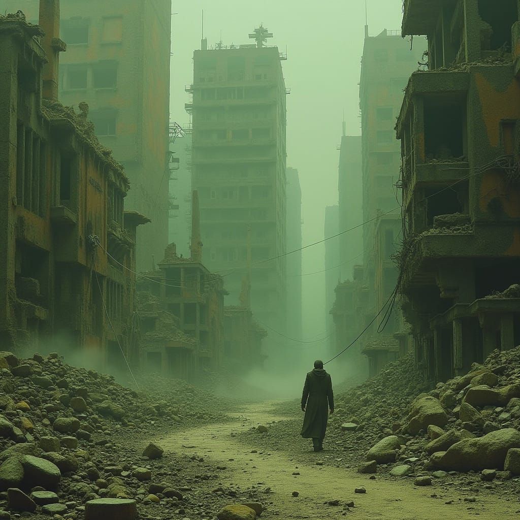Cyberpunk Cityscape of Ruins and Destruction