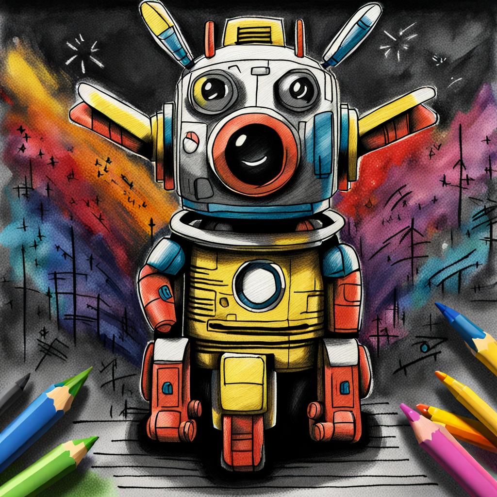 Pikachu Robot as Kids Crayon Drawing