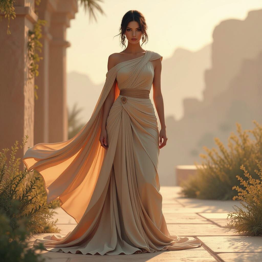 Elegant Figure in Flowing Fabric, Anime-Inspired Matte Paint...