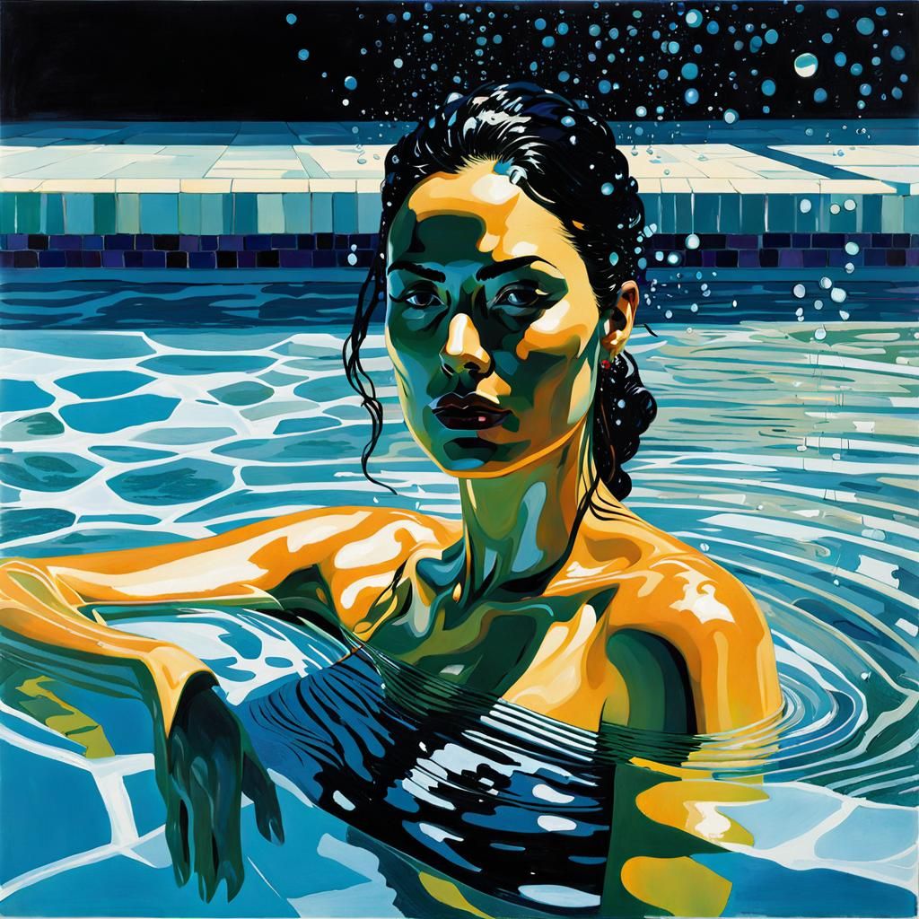 Glass Woman Soaking Wet in Pool Illustration