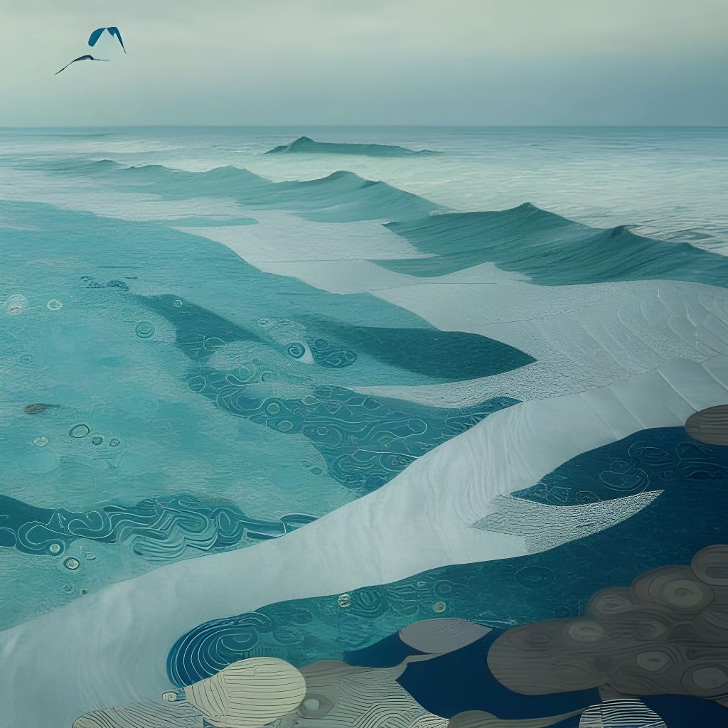 Ocean Waves: A Quilted Collage in Klimt Style