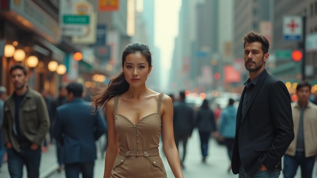 Woman's Unease in Urban Environment: Cinematic Still