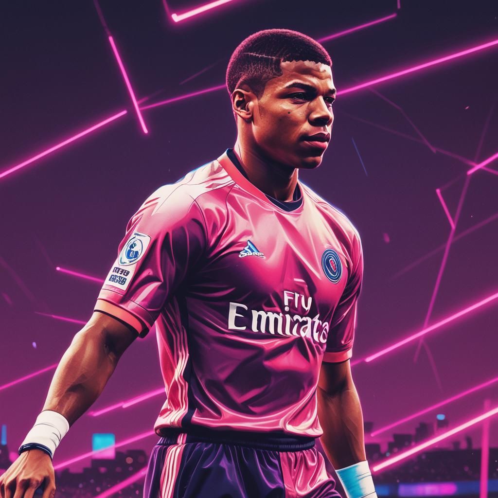 Mbappe in Synthwave Neon Retro Style