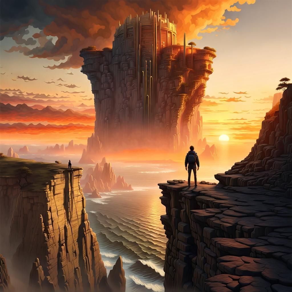 Lone Hiker at Sunset: Epic Cliffside View