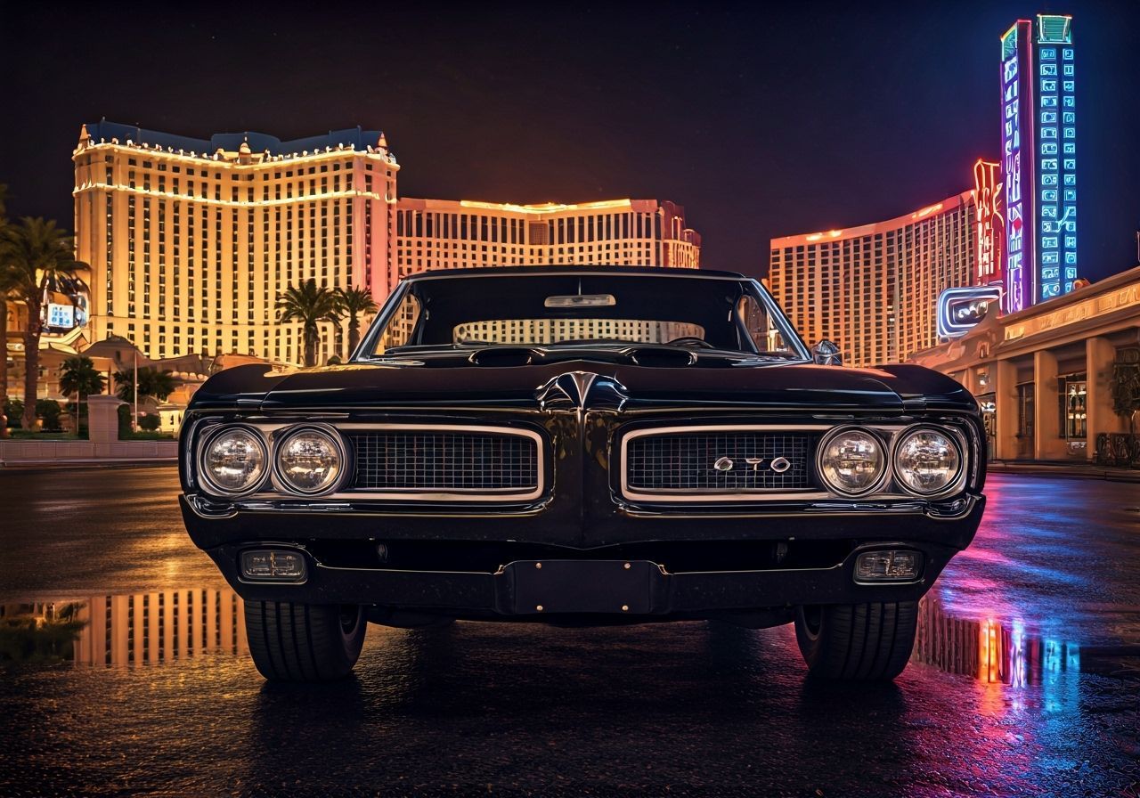 1968 Pontiac GTO on Las Vegas Strip Hyperrealistic