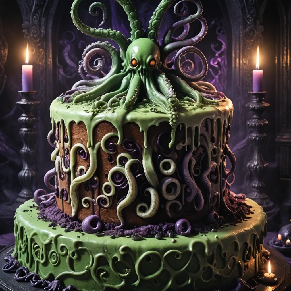 Terrifying Tiramisu Cake in Dark Fantasy Style