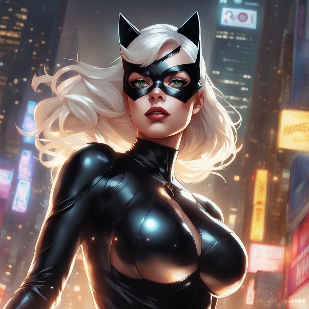 Black Cat and Catwoman: Hyperdetailed Digital Art