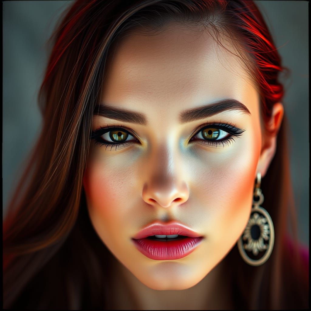 Confident Woman in Vibrant, High-Fashion Portrait with Chrom...