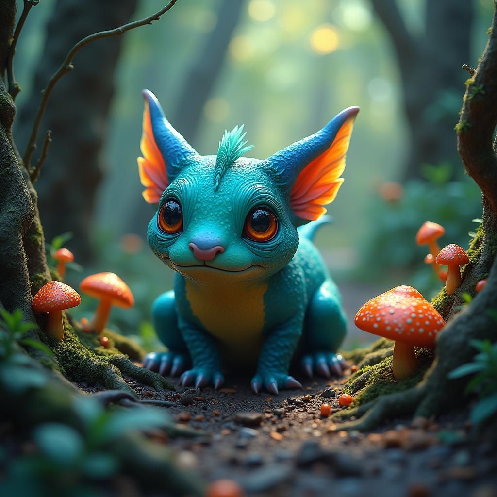 Mystical Creature in Ancient Forest, Digital Art