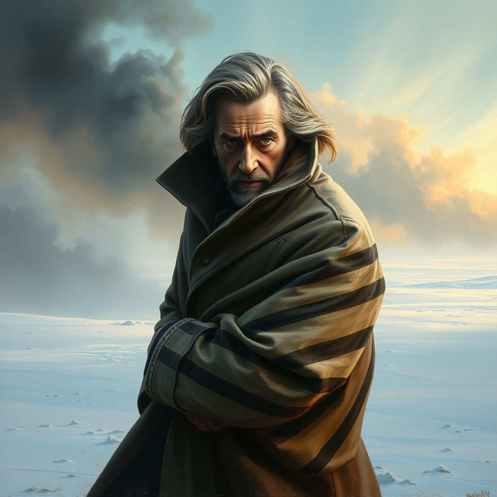 Dramatic Snowy Tundra Portrait in Dark Fantasy Style