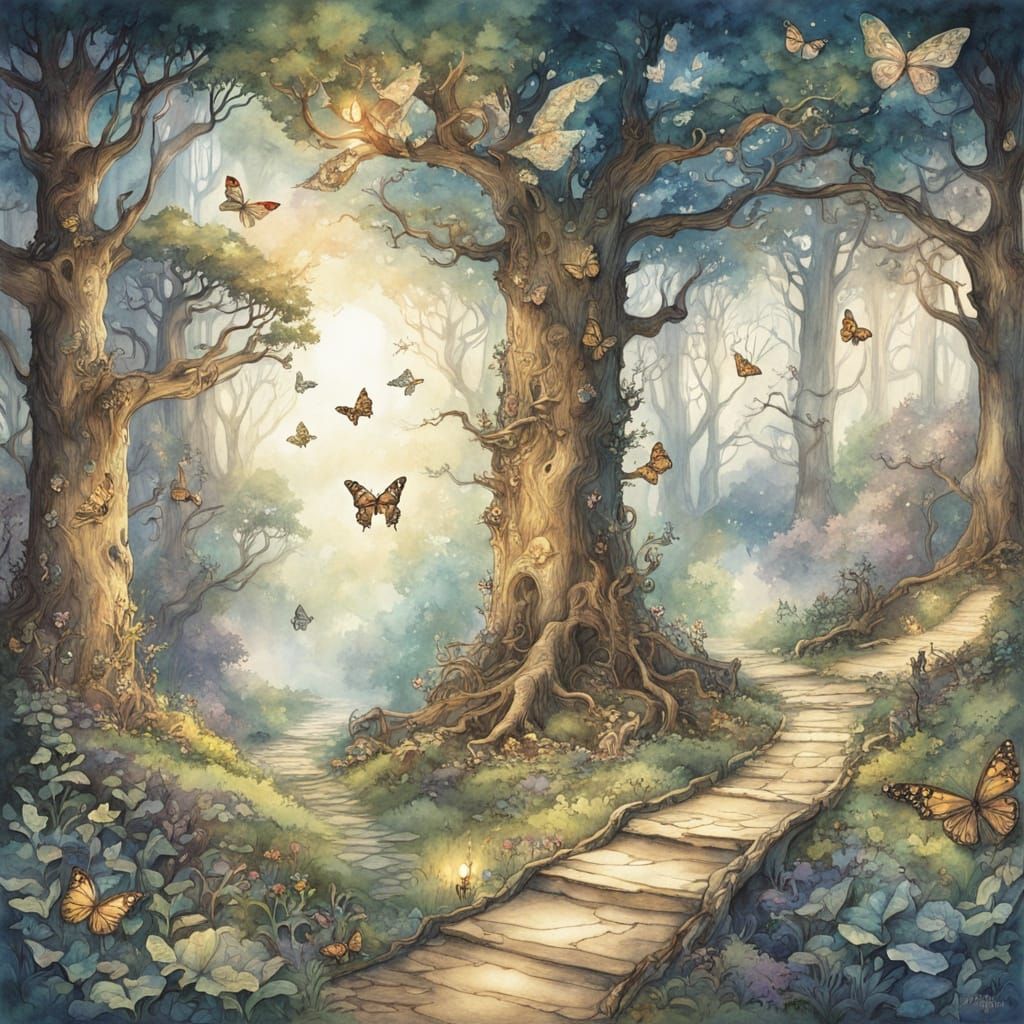 Enchanted Forest Clearing with Unfurling Map