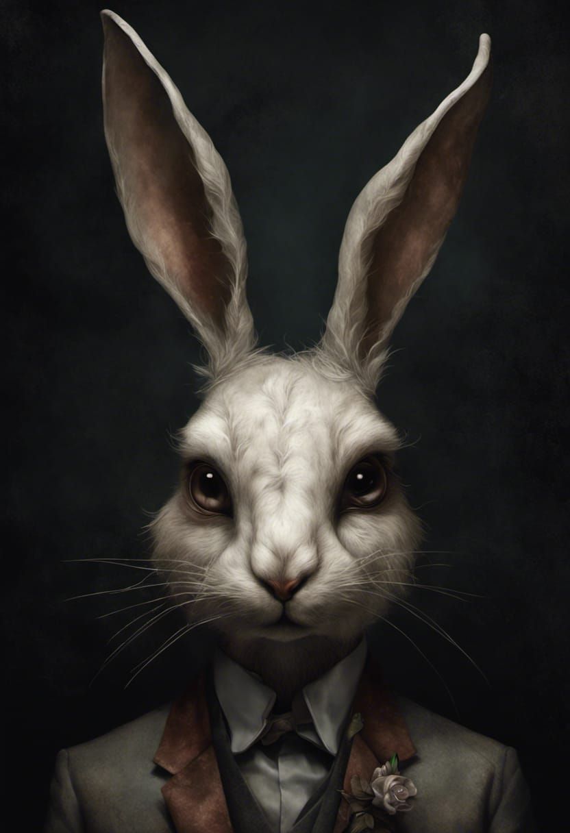 Anthropomorphic Hare Portrait in Silver Grey