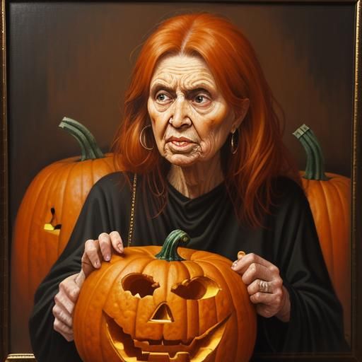 Pumpkin Woman in Oil Painting Style